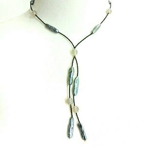 Pearl Bolo Tie Style Beaded Vintage Necklace SHELL